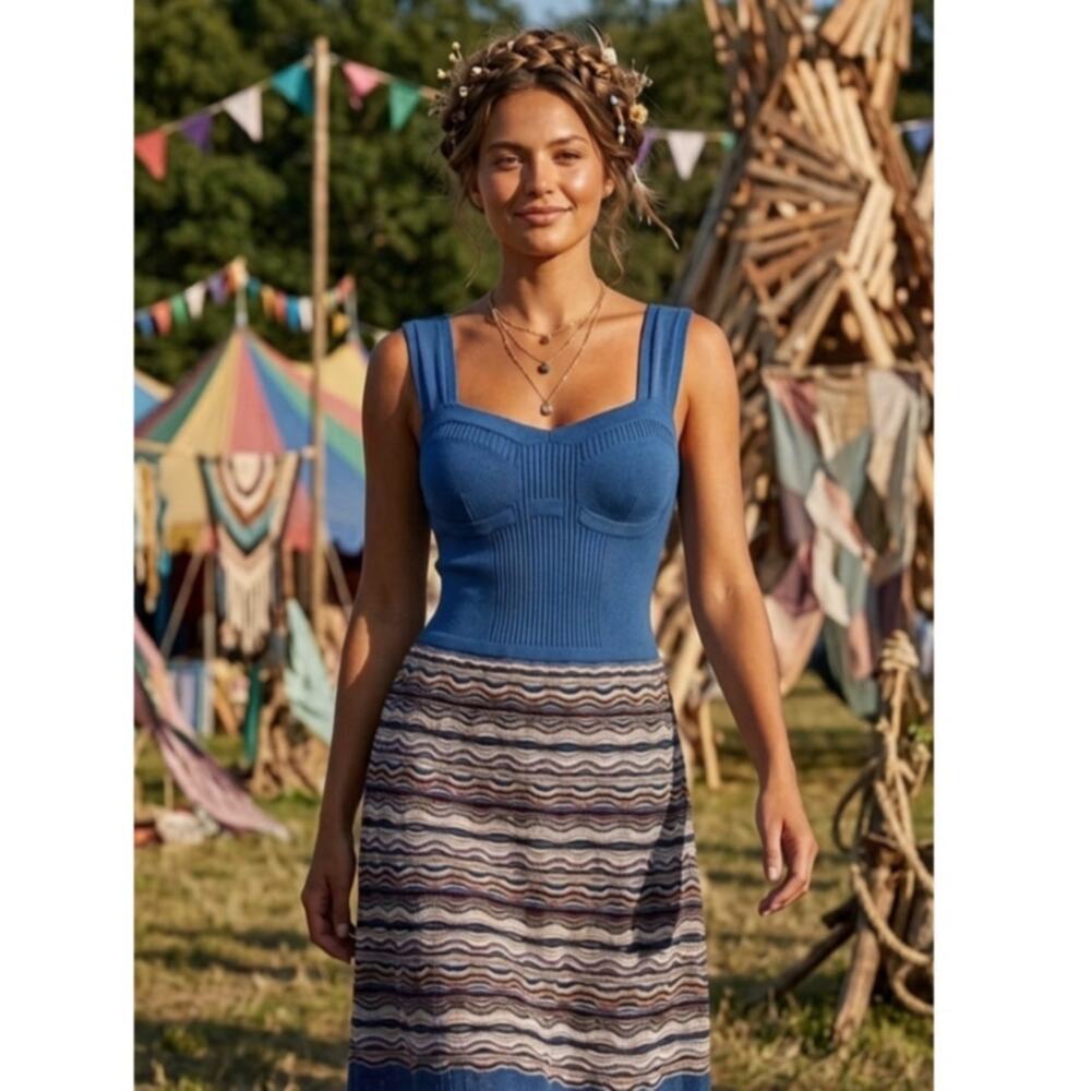 M MISSONI Zigzag Dress Size 6 Bustier Knit Crochet Boho Festival Vacation Italy‎